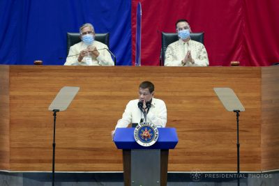 Philippine President Rodrigo Duterte speaks during his State of the Nation Address at the plenary hall of the House of Representatives in Quezon City, Philippines, 27 July 2020 (Photo: Presidential Photos via Reuters). Philippine President Rodrigo Duterte speaks during his State of the Nation Address at the plenary hall of the House of Representatives in Quezon City, Philippines, 27 July 2020 (Photo: Presidential Photos via Reuters).