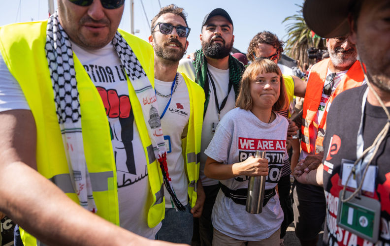 Barcelona, Barcelona, Spain. 31st Aug, 2025. Greta Thunberg. Twenty vessels from the Global Sumud Flotilla are leaving the Port of Barcelona for Gaza to establish a humanitarian corridor by sea, pressure governments around the world, and denounce the blockade. (Credit Image: (c) Marc Asensio Clupes/ZUMA Press Wire) EDITORIAL USAGE ONLY! . Image: Alamy. Contributor:ZUMA Press, Inc. Image ID:3CH5PG2 Greta Thunberg 'disgusted' by global silence on Gaza genocide