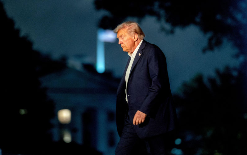 Washington, United States. 14th Oct, 2025. US President Donald Trump walks on the South Lawn of the White House after arriving on Marine One in Washington, DC on Tuesday, October 14, 2025. Trump used a one day tour of Israel and Egypt to soak in the praise from fellow leaders and lay out a vision for broader Middle East peace after the success of US led mediation efforts to end the fighting in Gaza. Photo by Stefani Reynolds/UPI Credit UPI/Alamy Live News. ContributorUPI. Image ID3CXD2NP War without end, peace without justice