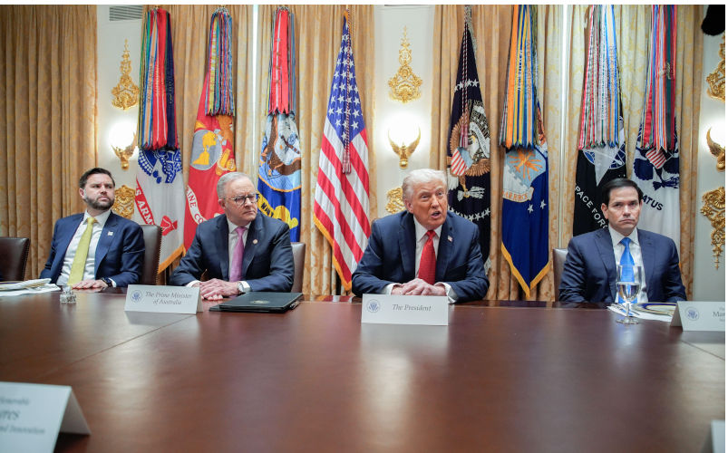 Washington Dc, United States. 20th Oct, 2025. United States President Donald J Trump meets with Prime Minister Anthony Albanese of Australia in the Cabinet Room of the White House in Washington, DC, USA, on October 20, 2025. The two leaders signed a multi billion dollar, rare earth and critical minerals deal involving the mining, processing and export of these minerals between Australia and the US. Pictured from left to right US Vice President JD Vance, PM Albanese, President Trump, and US Secretary of State Marco Rubio. Photo via Credit Newscom/Alamy Live News. Image Alamy. ContributorNewscom. Image ID3D0013F China, US or us? Australia’s Upper Path in the global minerals race