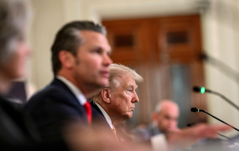 Washington, United States Of America. 23rd Oct, 2025. Washington, United States of America. 23 October, 2025. U.S. President Donald Trump, right, listens during a roundtable event launching the Homeland Security Task Force at the State Dining Room of the White House, October 23, 2025 in Washington, DC Credit Molly Riley/White House Photo/Alamy Live News. ContributorWhite House Photo. Image ID3D0TF6B Yes – he's a dictator