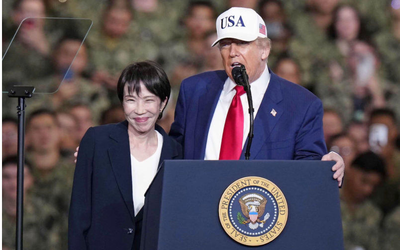 Yokosuka, Kanagawa Prefecture, eastern Japan, on Oct. 28, 2025. U.S. President Donald Trump, alongside Japanese Prime Minister Sanae Takaichi, speaks to the countrys military personnel aboard the aircraft carrier George Washington at the U.S. Navy base in Yokosuka, Kanagawa Prefecture, eastern Japan, on Oct. 28, 2025. (Kyodo)==Kyodo Photo via Credit Newscom/Alamy Live News. ContributorNewscom. Image ID3D1EYBC Bewildered in Trumpland
