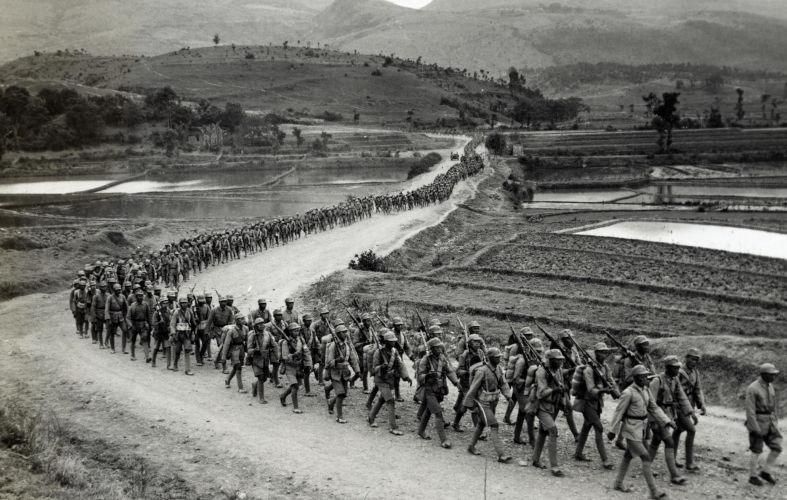 Photographic print of Chinese soldiers marching on road in Burma Road heading toward the Salween front during the Burma Campaign in the South-East Asian Theatre of World War II. Dated 1943. Contributor: World History Archive / Alamy Stock Photo Image ID: EX6XDM Four World War II myths: Ignoring China, downplaying Russia’s role