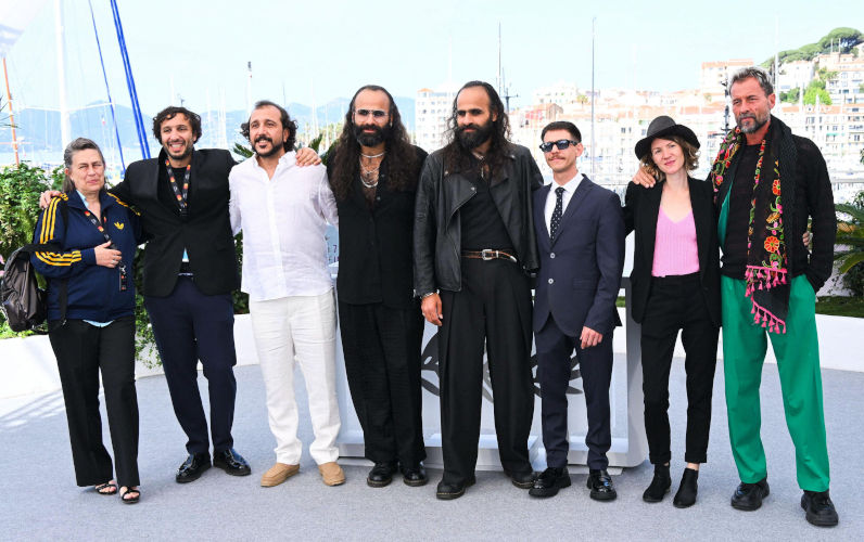 CCannes, 19th May, 2025. day 7 - photocall of the film 'Once Upon A Time In Gaza'. In the picture Muriel Merlin, Rani Massalha, Majid Eid, Tarzan Nasser, Arab Nasser, Nader Abd Alhay, Marie Legrand and Rashid Abdelhamid Credit: Independent Photo Agency/Alamy Live News Contributor: Independent Photo Agency Srl / Alamy Stock Photo Image ID: 3BCATHE Palestinian genocide gets some big-screen time