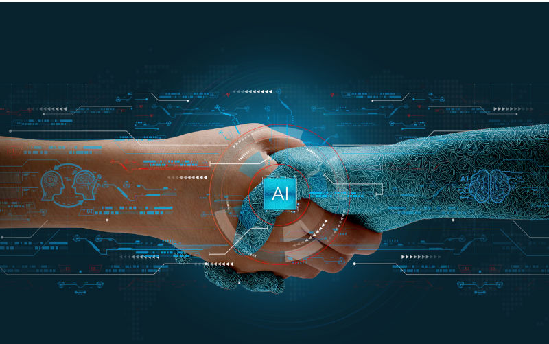 Humans shake hands with AI to show partnership. Machine learning to enable and work together to achieve greater innovation and success. Image: iStock / KTStock Recognising and embracing AI in research