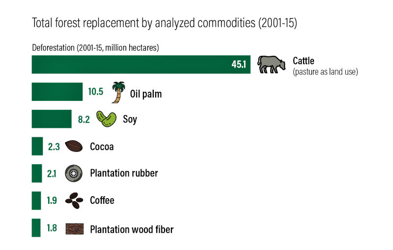 Deforestation Chart showing damage by commodities in order of severity