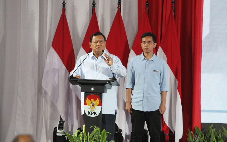 17 January 2024 Indonesian President-elect Prabowo Subianto and Gibran Rakabuming Raka, while attending activities at the KPK Building, Jakarta, Indonesia. Contributor: Zaigham Priatna / Alamy Stock Photo Image ID: 2WT8B5A Indonesia's old guard wants its old world back