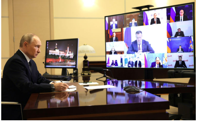 Novo-Ogaryovo, Russia. 04th June, 2025. Russian President Vladimir Putin chairs a remote meeting with members of his government from the Novo-Ogaryovo state residence, June 4, 2025 in Moscow Oblast, Russia. Credit: Gavriil Grigorov/Kremlin Pool/Alamy Live News Contributor: Planetpix / Alamy Stock Photo Image ID: 3BGB0G6 Ukraine attack will have no effect on outcome of war