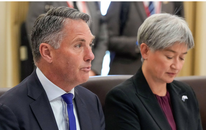 Australian Deputy Prime Minister and Minister for Defence Richard Marles left and Australian Minister for Foreign Affairs Penny Wong right during the Australia-Republic of Korea 22 Foreign And Defence Ministers Meeting in Melbourne, Wednesday, May 1, 2024. AAP Image/Pool, Asanka Brendon Ratnayake NO ARCHIVING MELBOURNE VICTORIA AUSTRALIA *** Australian Deputy Prime Minister and Minister for Defence Richard Marles left and Australian Minister for Foreign Affairs Penny Wong right during the Australia Republic of Korea 2 2 Foreign And Defence Ministers Meeting in Melbourne, Wednesday, May 1, 2024 Contributor: Imago / Alamy Stock Photo Image ID: 2XE0CW0 Time for Foreign Minister Wong to put her foot down