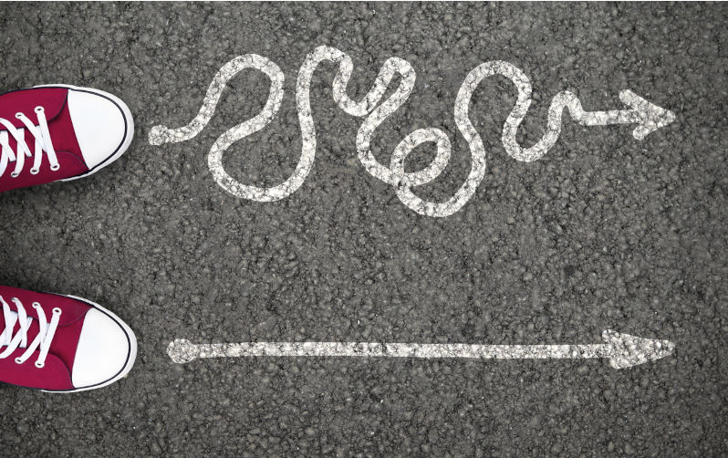 Hard Or Easy Way With Directional Arrows Pointing Two Directions Meaning Difficult And Simple Strategy. Image: iStock / Prostock-Studio The productivity paradox