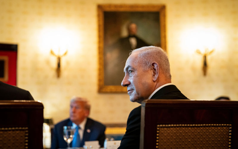 Washington, United States Of America. 07th July, 2025. Israeli Prime Minister Benjamin Netanyahu, during a dinner with US President Donald Trump, in the Blue Room of the White House in Washington, DC, US, on Monday, July 7, 2025. Israeli Prime Minister Benjamin Netanyahu told President Donald Trump he nominated him for the Nobel Peace Prize, using a visit to the White House to further cement the pair's relationship as the US presses for a ceasefire in Gaza. Credit: Al Drago/Pool via CNP/AdMedia/Newscom/Alamy Live News. Contributor: Newscom / Alamy Stock Photo Image ID: 3BPGCAH 'No' to Jillian Segal's antisemitism action plan