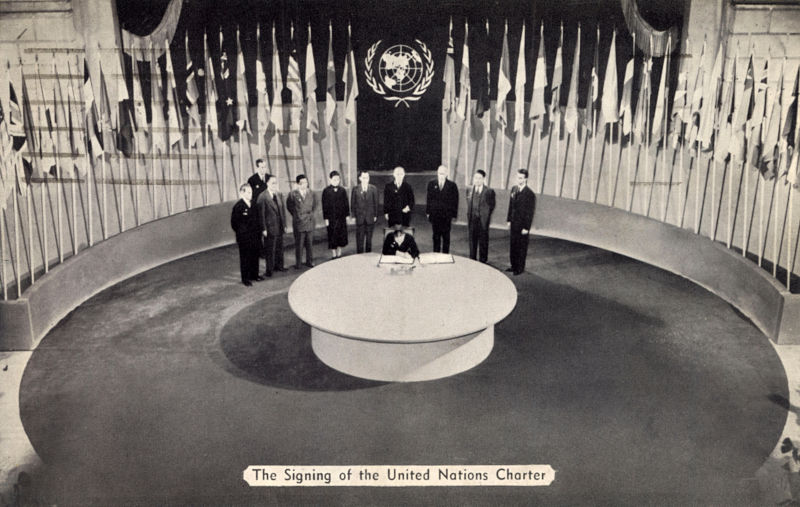 The Signing of the United Nations Charter, San Francisco on 26th June, 1945 Date: 1945. Contributor: Chronicle / Alamy Stock Photo Image ID: G3D302 What if the UN Charter fails? A world without rules is closer than we think