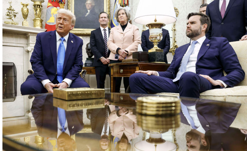 Washington, United States. 04th Feb, 2025. US President Donald J. Trump (L) and US Vice President JD Vance (R) during a meeting with Israeli Prime Minister Benjamin Netanyahu in the Oval Office of the White House in Washington, DC, USA, 04 February 2025. President Trump, who is hosting his first in-person meeting with another world leader since returning to the White House, and Prime Minister Netanyahu are set to discuss the Israeli cease-fire with Hamas, Iran's nuclear program and future arms shipments, among other bilateral issues. Credit: Abaca Press/Alamy Live News. Contributor: Abaca Press / Alamy Stock Photo Image ID: 2SBX863 Australia’s defence and intelligence agencies are US outposts