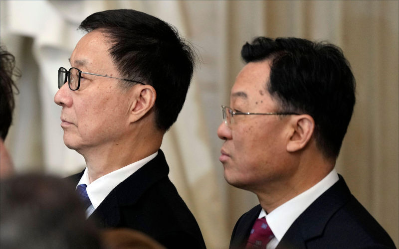 Washington, United States. 20th Jan, 2025. China's Vice President Han Zheng stands with Xie Feng, China's Ambassador to the U.S., right, during the 60th Presidential Inauguration in the Rotunda of the U.S. Capitol in Washington, Monday, Jan. 20, 2025. Pool photo by Photo/Julia Demaree Nikhinson/UPI Credit: UPI/Alamy Live News. Contributor: UPI / Alamy Stock Photo Image ID: 2S844RK China takes a softly-softly approach to diplomacy in the US