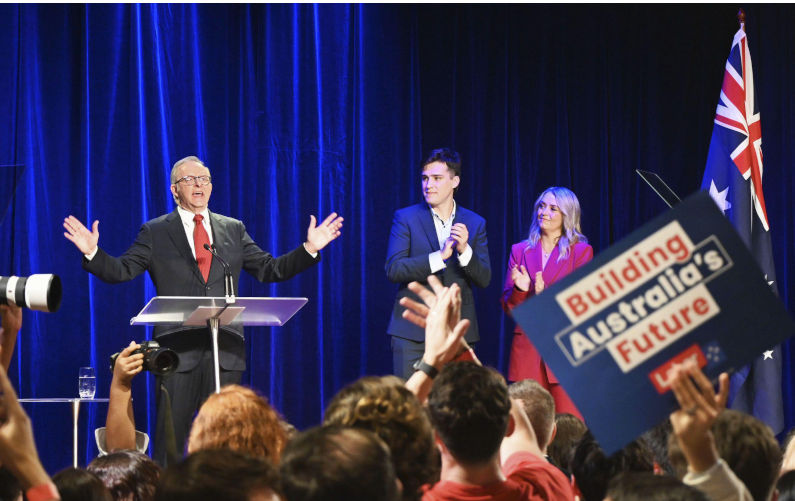 Australian Prime Minister Anthony Albanese speaks to supporters near Sydney on May 3, 2025, after his ruling Labor Party won majority seats in the general election and he secured a second consecutive three-year term. (Kyodo)==Kyodo Photo via Credit: Newscom/Alamy Live News. Contributor: Newscom / Alamy Stock Photo Image ID: 3B6HEDN It’s time for Albo to lead in new directions