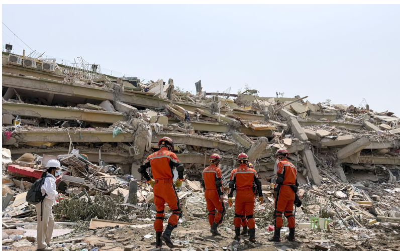 Rescuers work at the site of a collapsed condominium building in Mandalay, central Myanmar, on March 31, 2025, following a magnitude 7.7 earthquake that hit the region on March 28. (Kyodo)==Kyodo Photo via Credit: Newscom/Alamy Live News. Contributor: Newscom / Alamy Stock Photo Image ID: 3AB86K2 How Myanmar’s devastating earthquake threatens to leave a lasting economic scar