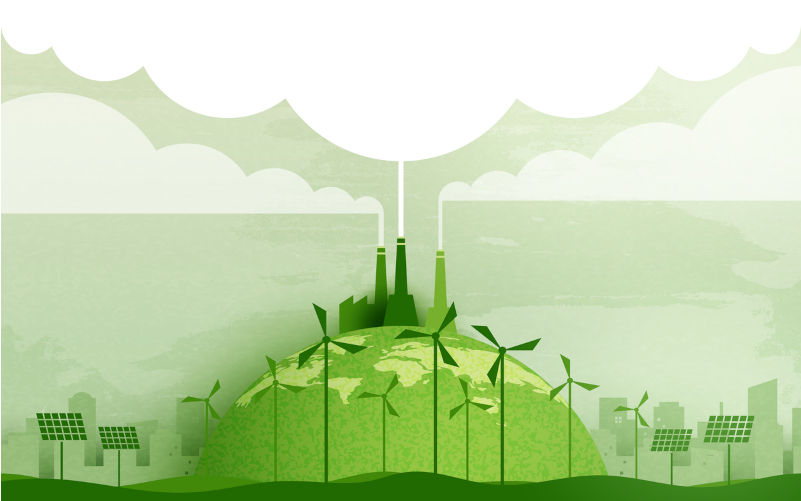 Green industry and alternative renewable energy. Green eco friendly cityscape background.Paper art of ecology and environment concept.Vector illustration. Image iStock / CreditMan As Thep The problem of climate change denialism