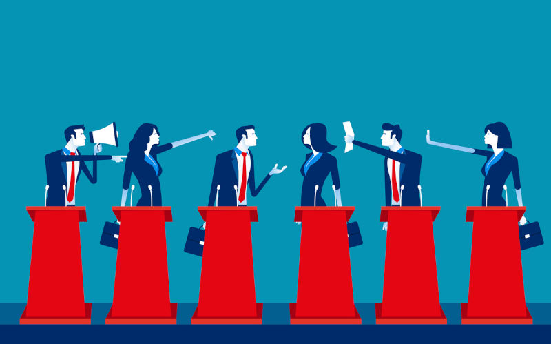 Politicians participating in political debate. Concept business team vector illustration, Teams, Debate, Meeting. Image: iStock / uzenzen Political parties are failing to attract new members. Not only women