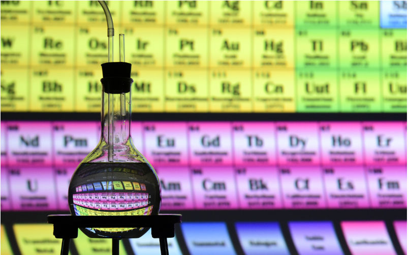 Louisville, CO, USA- February 16, 2025: The Periodic Table is refracted by Water inside a Chemistry Flask. This is a backlit studio scene with copy space on a Colourful background. Image: iStock / twilightproductions Australia doing nothing to attract American scientific talent