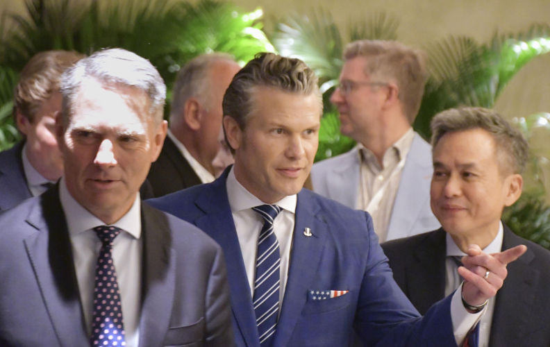 U.S. Defence Secretary Pete Hegseth Deputy Prime Minister and Minister for Defence, Richard Marles (C) is pictured after attending the annual Asia Security Summit, better known as the Shangri-La Dialogue, in Singapore on May 31, 2025. (Kyodo)==Kyodo Photo via Credit: Newscom/Alamy Live News Contributor: Newscom / Alamy Stock Photo Image ID: 3BFJDBP The Hegseth directive: Australia, spend more!