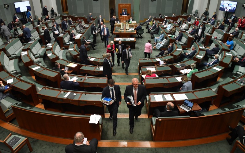 Scott Morrison and Angus Taylor leave House of Representatives