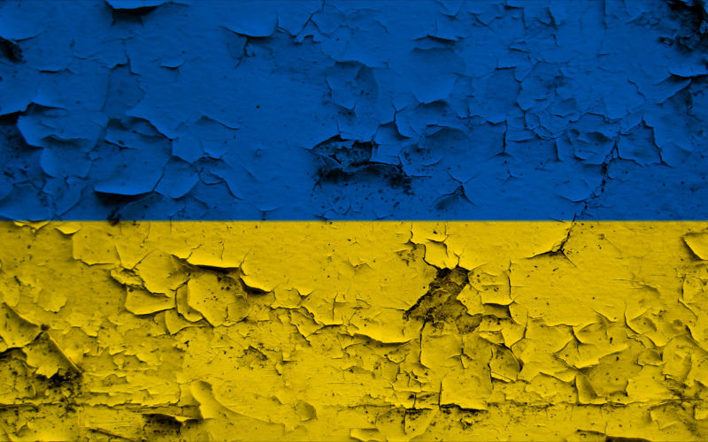 The Ukraine flag, peeling paint