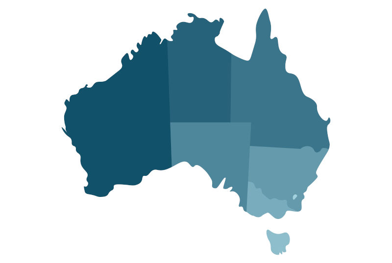 Australia map illustration showing the states