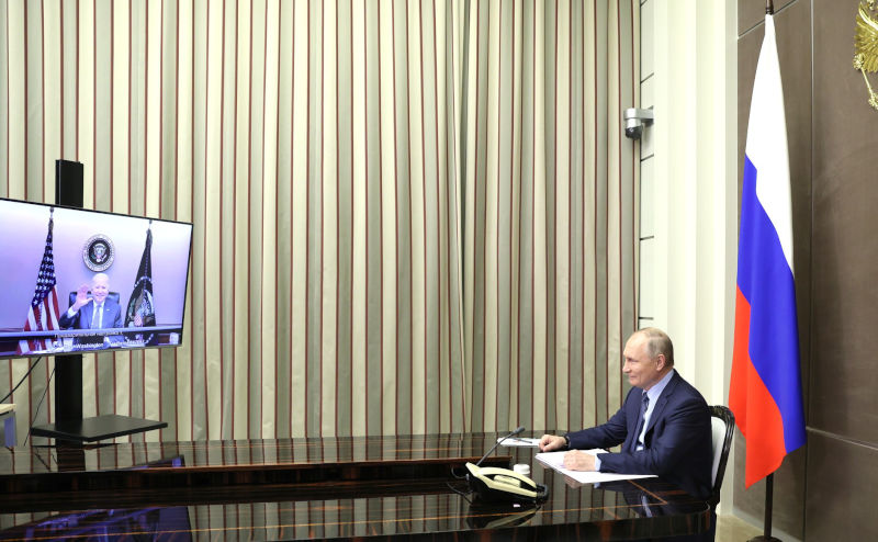 Joe Biden talks via video with Vladimir Putin Dec 7 2021