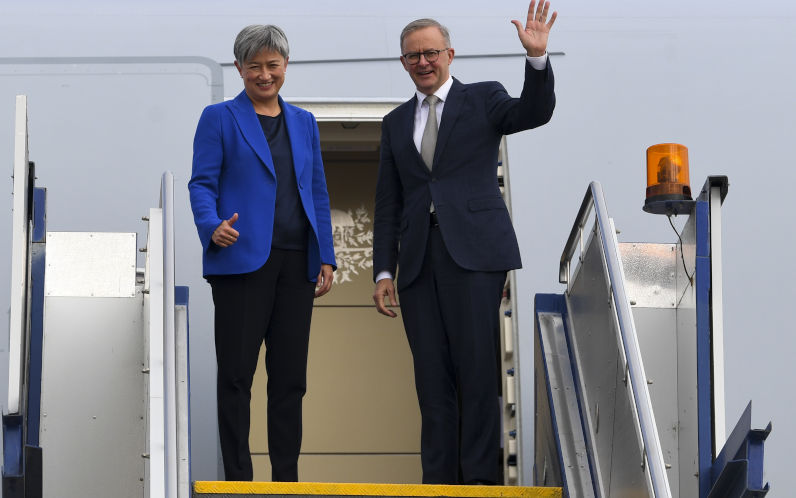 ANTHONY ALBANESE QUAD DEPARTURE Prime Minister Albanese and Foreign Minister Wong depart for the QUAD meeting in Tokyo