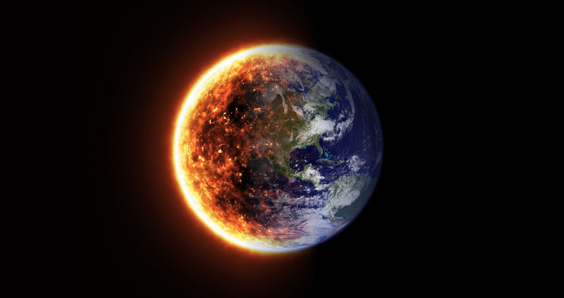 Earth depicted with burning