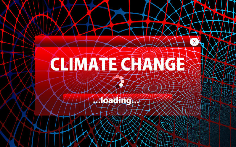 Climate Change loading dialogue boc on a network frame, spooling