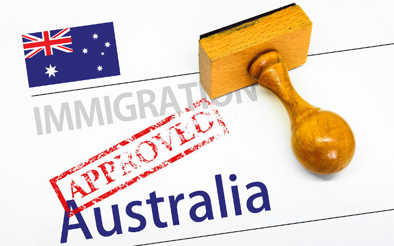 Approved Immigration Australia application form with rubber stamp