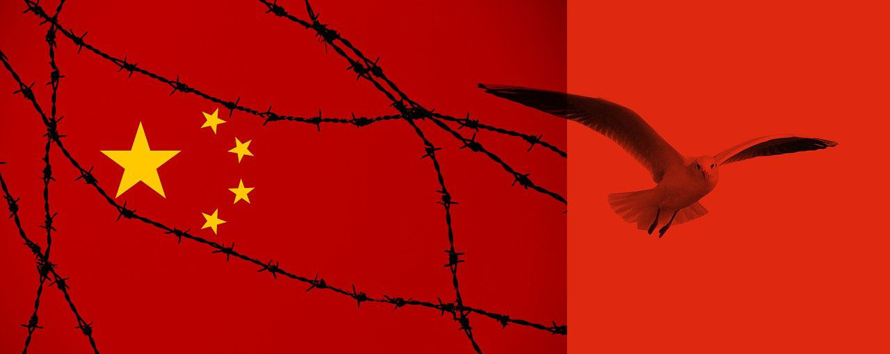 China Human Rights flag barbed wire