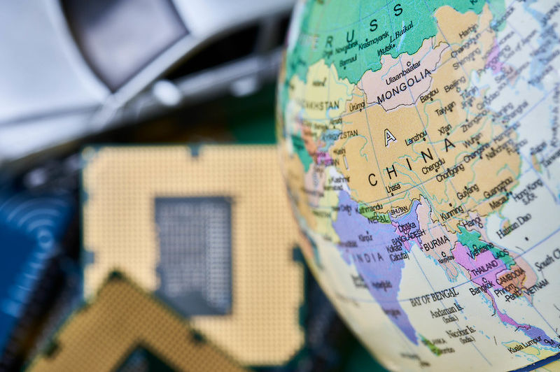 Map of China on a globe