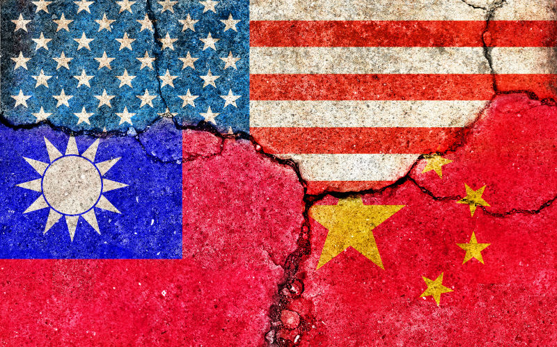 Grunge flags (cracked concrete background) | USA, China and Taiwan