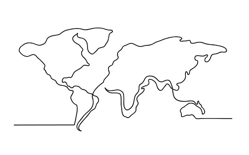 A line drawing of the world map