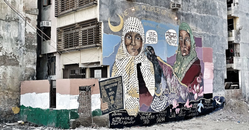 visual of wall art at Shaheen Bagh protests 7 Feb 2020