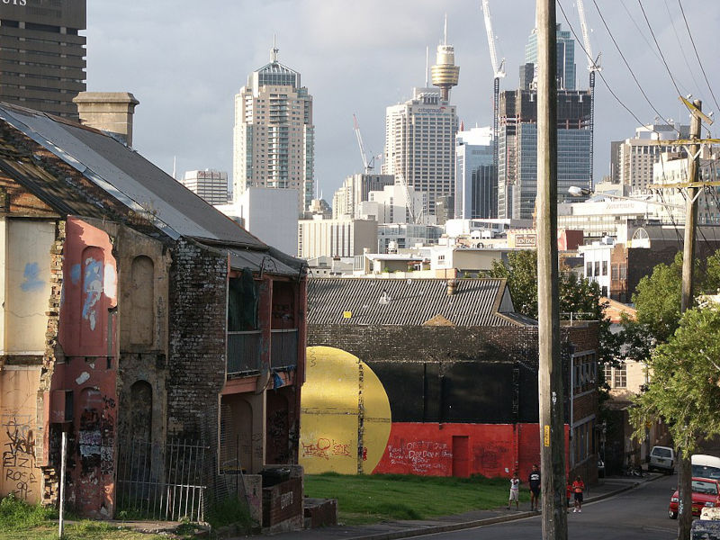 Aboriginal flag mural Eveleigh Street Redfern circa 2003