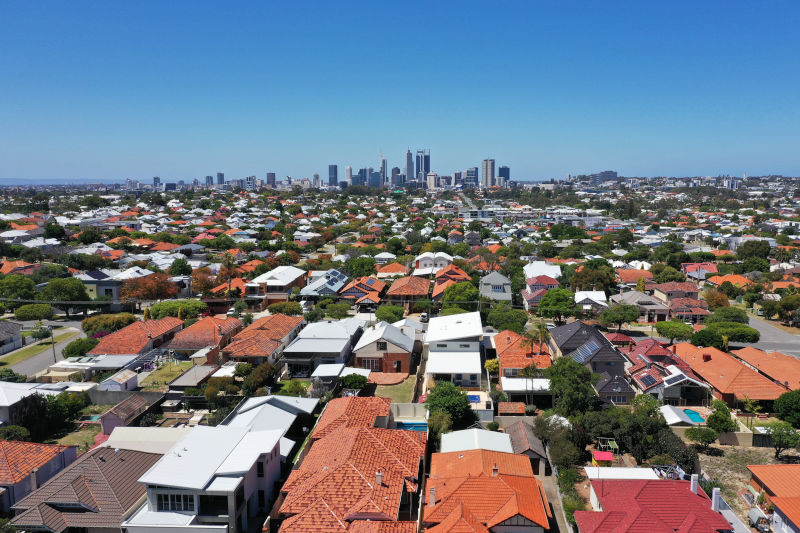 Aerial urban suburban cityscape landscape view of Perth Western Australia