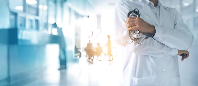 Healthcare and Medicine doctor with stethoscope in hand and Patients come to the hospital background. Healthcare Medicine doctor with stethoscope in hand and Patients come to the hospital backgroun
