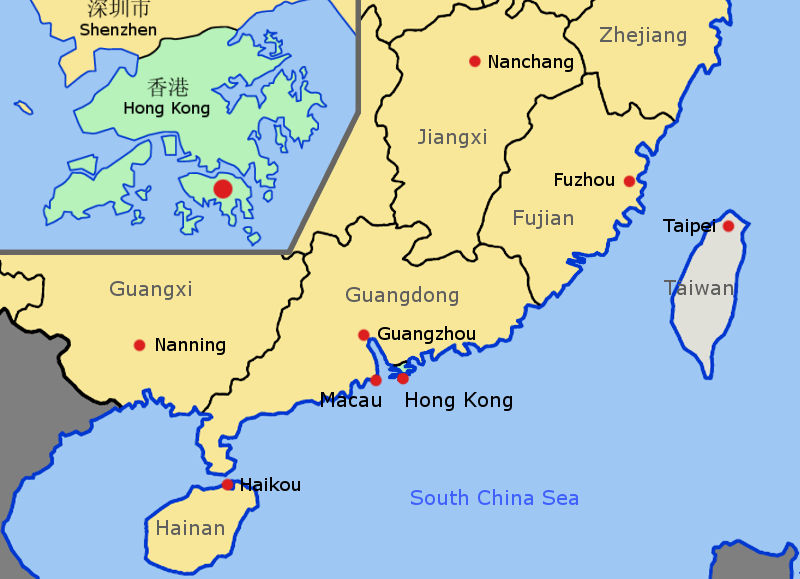 Hong Kong within South Eastern China