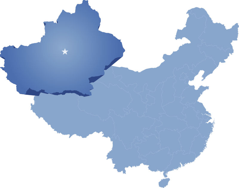 Map of People's Republic of China where Xinjiang Uyghur Autonomous Region province is pulled out