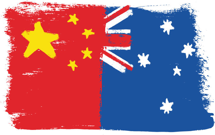 China and Australia parts of flags, painted and smudged.