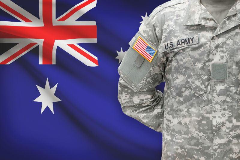 American soldier with flag on background - Australia