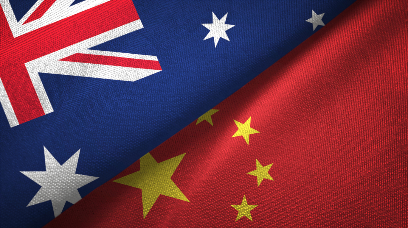 China and Australia flag together relations textile cloth fabric texture