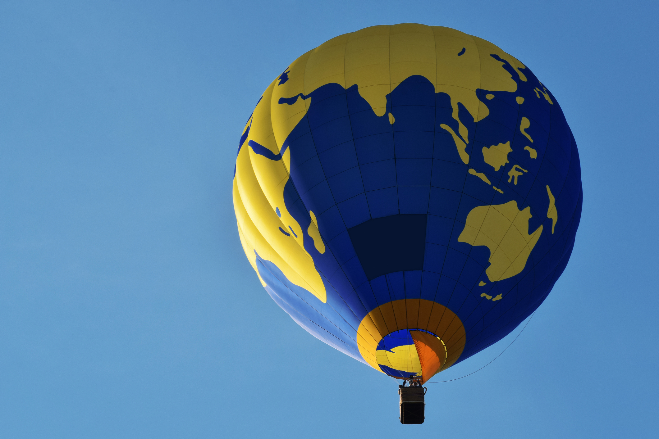 Colorful blue and yellow hot air balloon