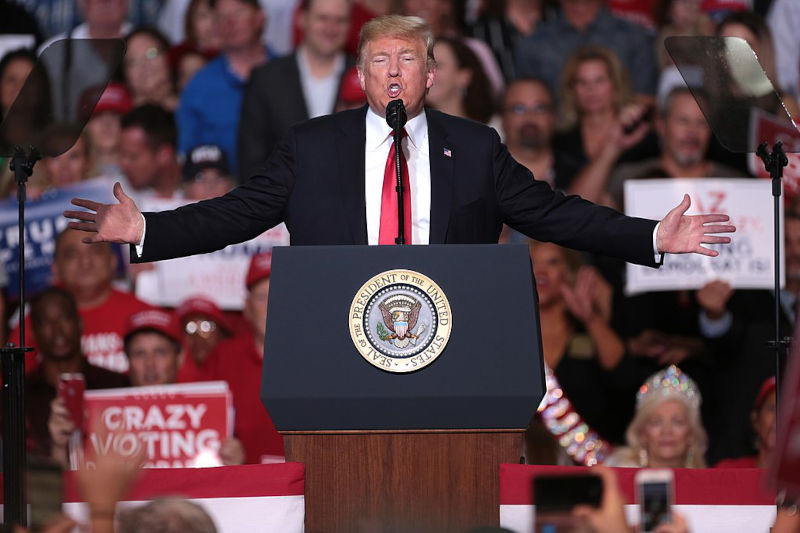 Donald Trump speaking with supporters