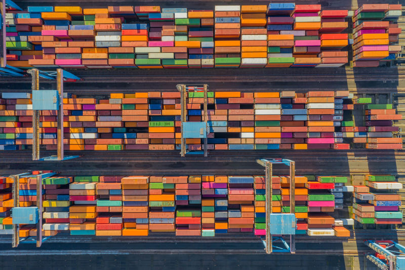 Shipping containers stacked