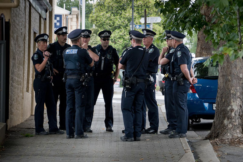 Police officers at a protest