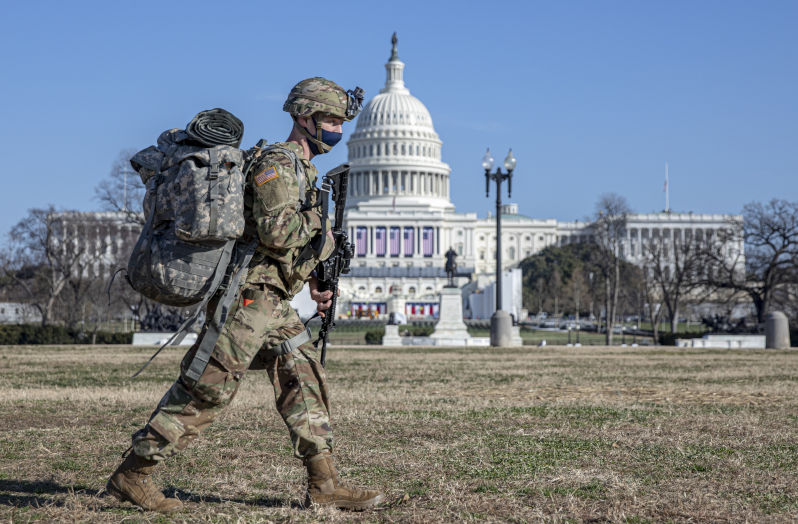 A National Guard Troop Patrols the U.S. Capitol complex